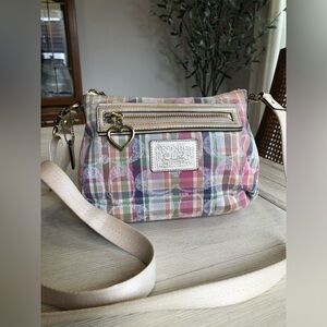 Vintage Coach Poppy Madras Pastel Plaid Crossbody Bag Purse with mini hangtag